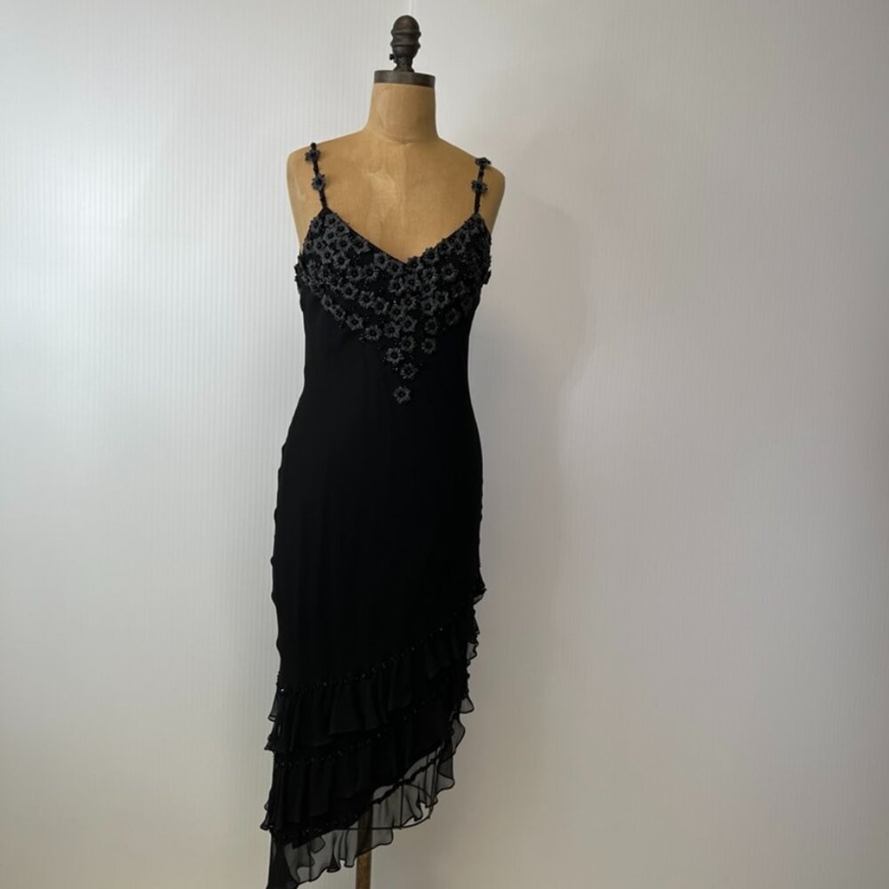 Sue Wong Dress Women 8 Midi Silk Floral Asymmetric Layer Bead Gown Party Core No